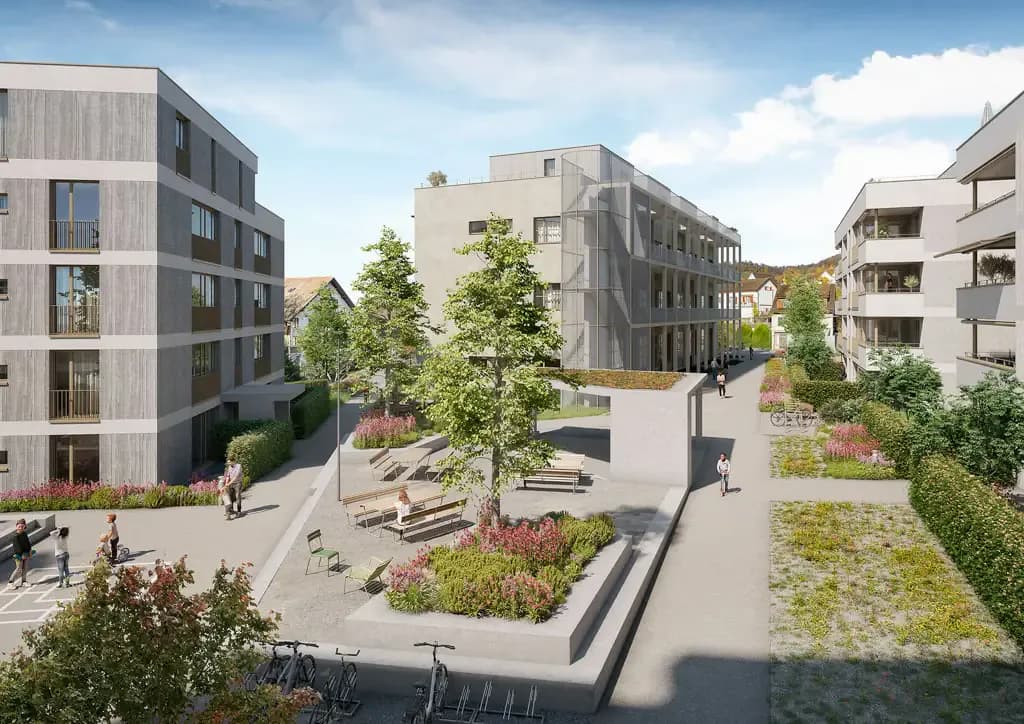 Ansicht: Arealüberbauung, 7 MFH, 73 Wohnungen