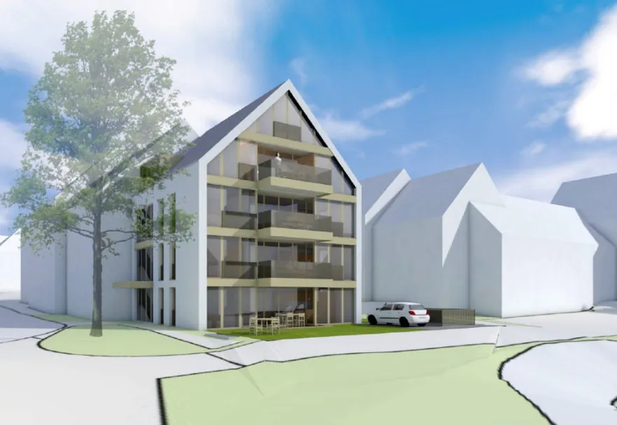 Ansicht: Neubau MFH, 4 Eigentumswohnungen und AEH