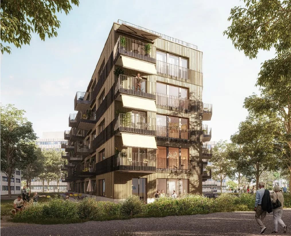 Ansicht: Umbau und Erweiterung «Im Tiergarten 7», 59 Wohnungen und AEH